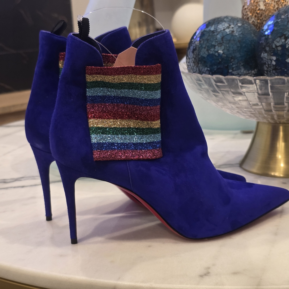 Women’s Christian Louboutin Royal Blue Suede Pointed Stiletto Ankle Boots